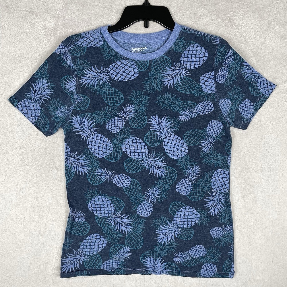 Arizona Jeans Co Shirt Mens Small Blue Pineapple All Over Print Tee AOP Vacation